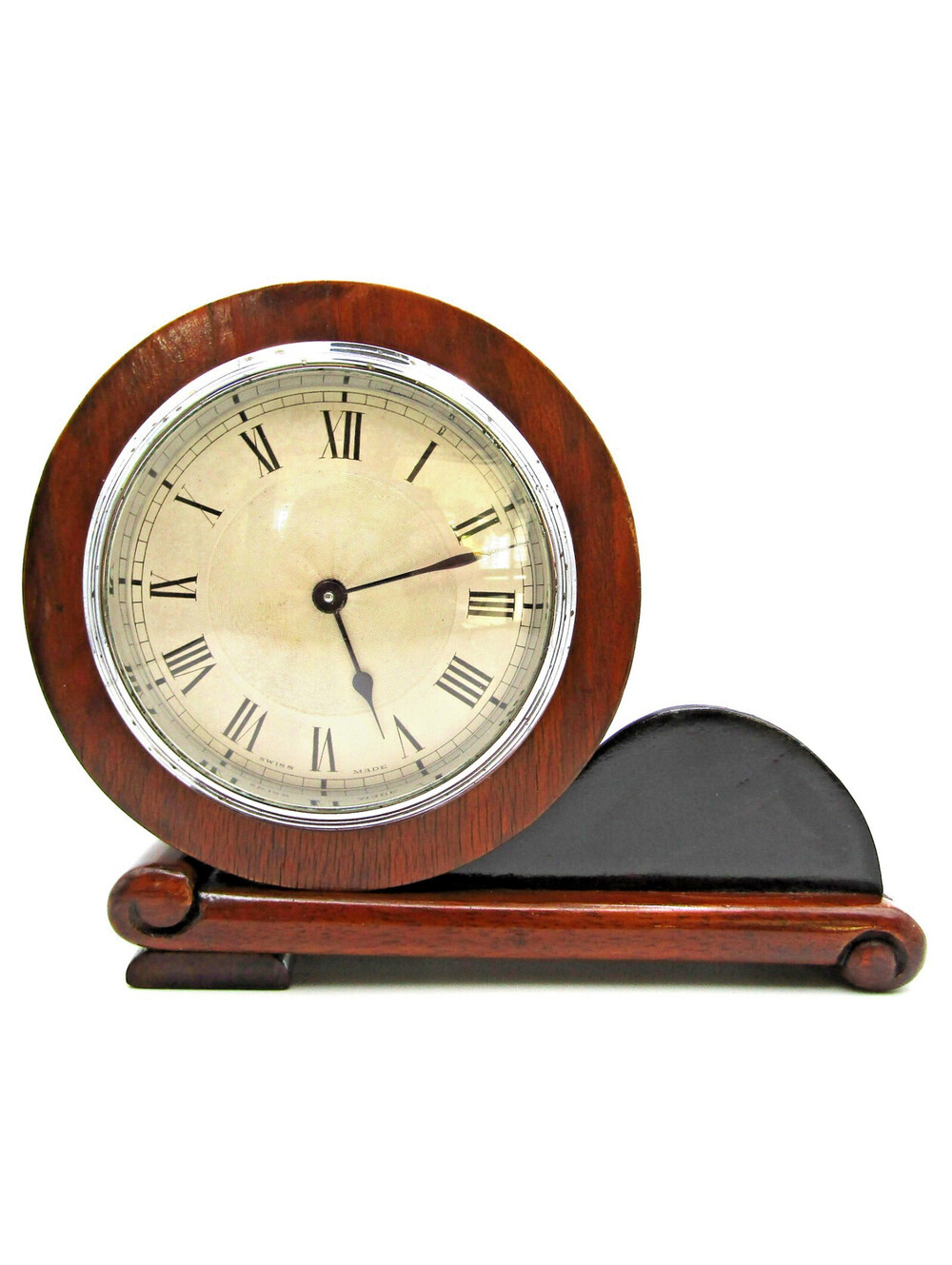 Art Deco 1941 Swiss Made "Burren" Drum Shaped Walnut Table Clock